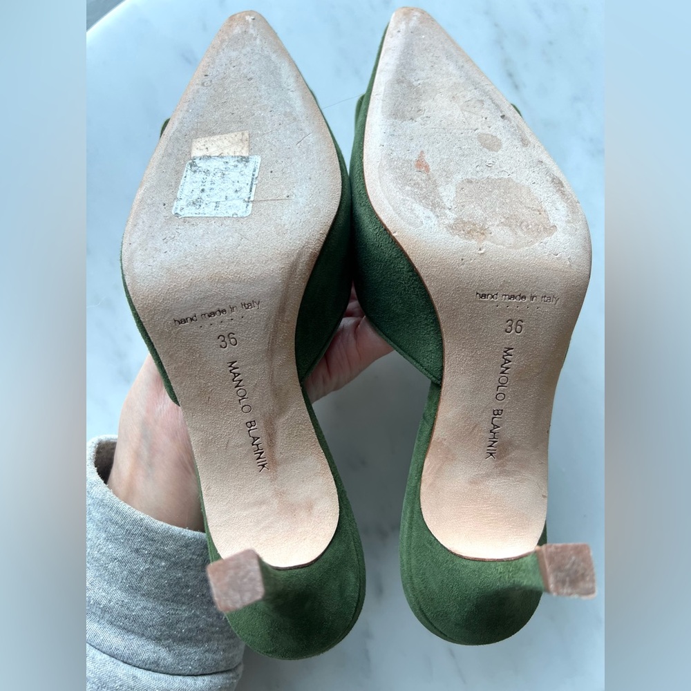 Manolo Blahnik Maysale 70 dark green suede mules - Picture 10 of 14
